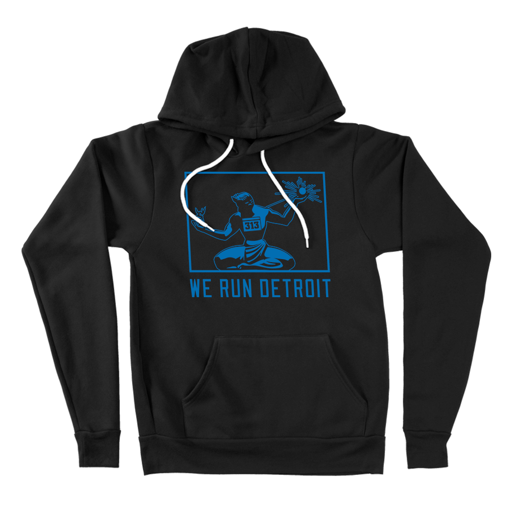 We Run Detroit Hooded Sweatshirt Black and Honolulu Blue