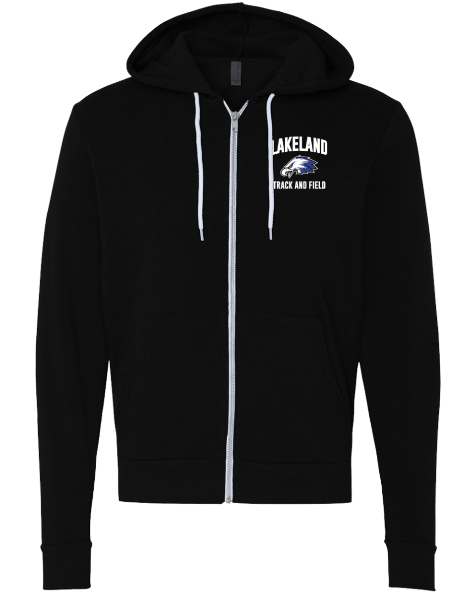 Unisex Sponge Fleece Zip Hood - Lakeland Left Chest - Bauman's Running & Walking Shop